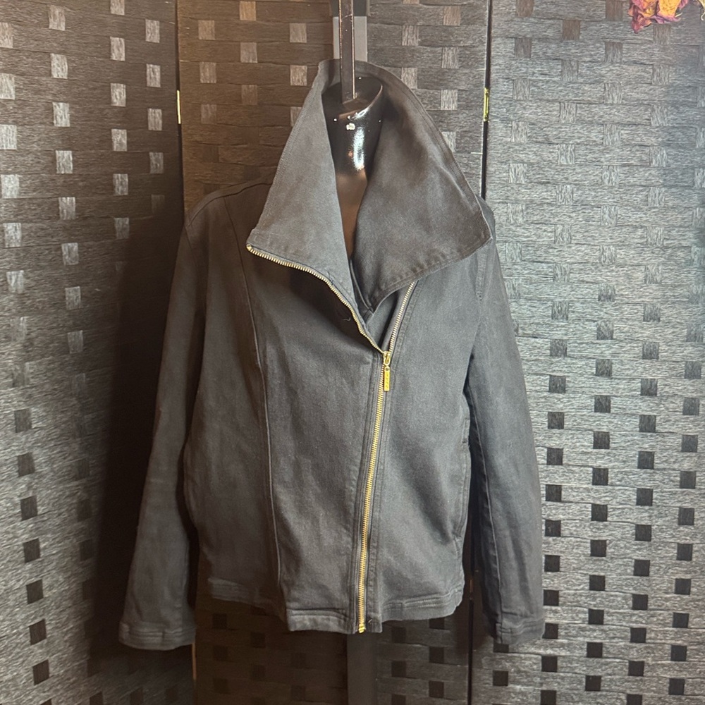 IMAN Jacket Pop Up Collar Black Sz L Womens